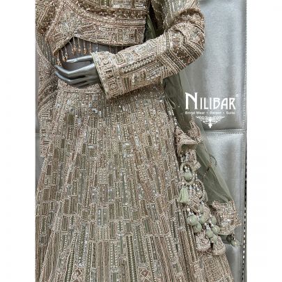 Tea Green Net Heavy Lehenga