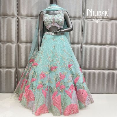 Baby Blue Net Heavy Lehenga