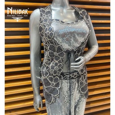 Black & Gray Net Indo-Western Set