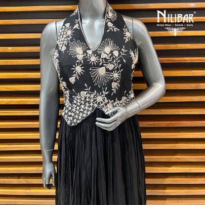 Black Georgette Straight One Piece