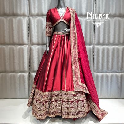 Mehroon Silk Casual Lehenga