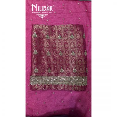 Hot Pink Banarasi Crepe Organza Unstitched Suit