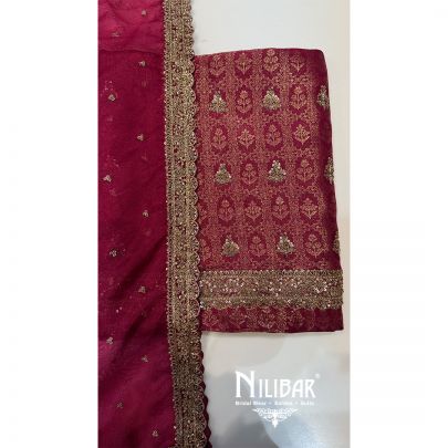 Hot Pink Banarasi Crepe Organza Unstitched Suit