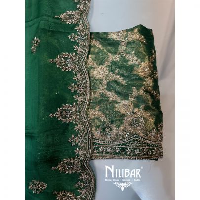 Green Banarasi Crepe Organza Unstitched Suit