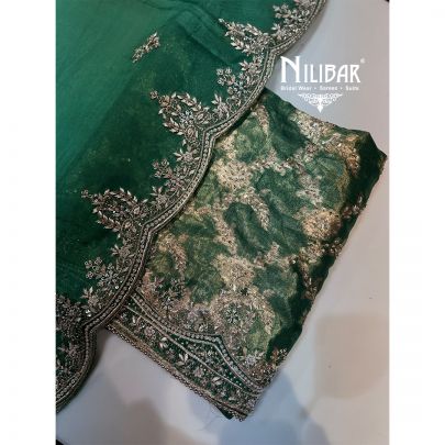 Green Banarasi Crepe Organza Unstitched Suit