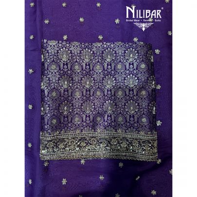 Purple Banarasi Crepe Organza Unstitched Suit