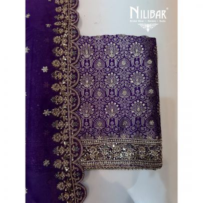 Purple Banarasi Crepe Organza Unstitched Suit