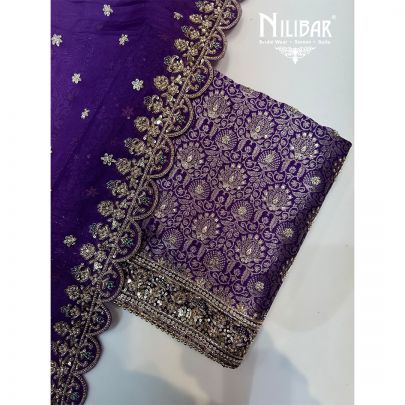 Purple Banarasi Crepe Organza Unstitched Suit
