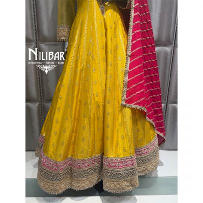 Yellow-Pink Silk Anarkali Suit