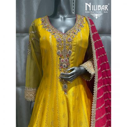 Yellow-Pink Silk Anarkali Suit