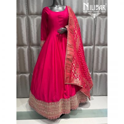 Hot Pink Silk Embroidered Anarkali Suit