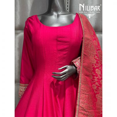 Hot Pink Silk Embroidered Anarkali Suit