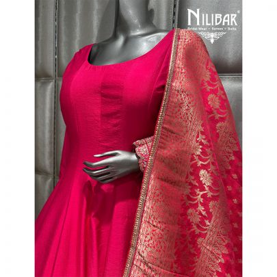 Hot Pink Silk Embroidered Anarkali Suit