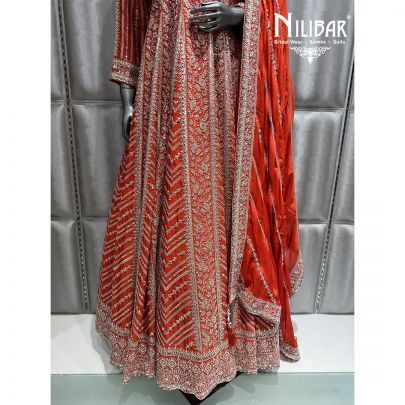 Rust Orange Chinon Embroidered Anarkali Suit