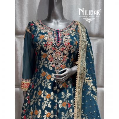 Blue Georgette Embroidered Anarkali Suit
