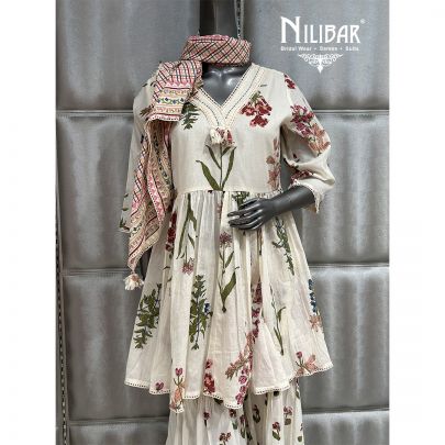 Off White Cotton Printed Kurta Set