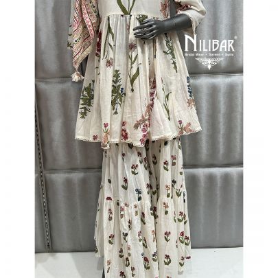 Off White Cotton Printed Kurta Set