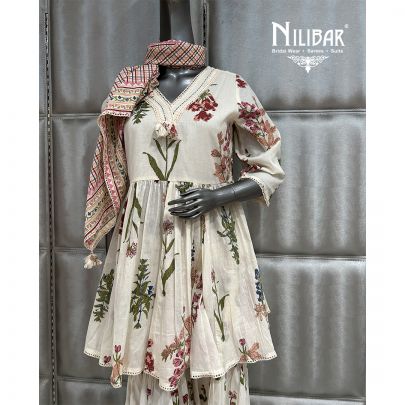 Off White Cotton Printed Kurta Set