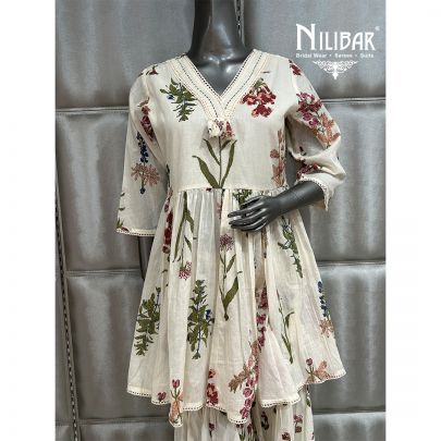 Off White Cotton Printed Kurta Set