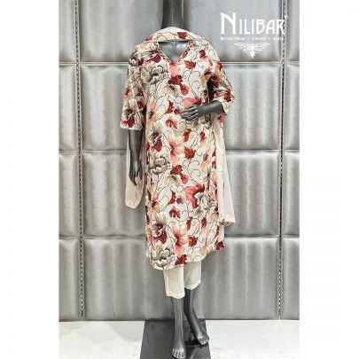 Cream Cotton Printed Kurta Set