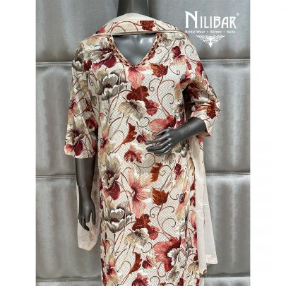 Cream Cotton Printed Kurta Set