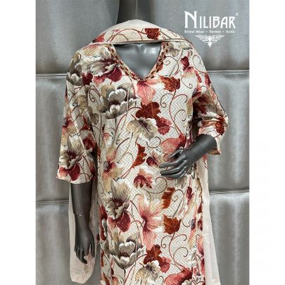 Cream Cotton Printed Kurta Set