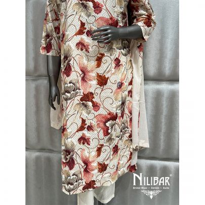 Cream Cotton Printed Kurta Set
