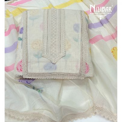 Pale Beige Cotton Painted Unstitched Suit