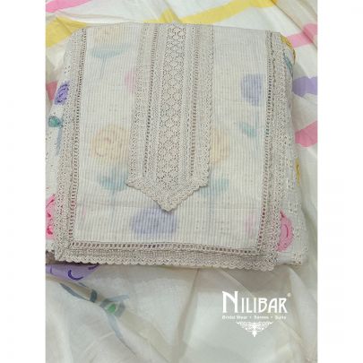 Pale Beige Cotton Painted Unstitched Suit