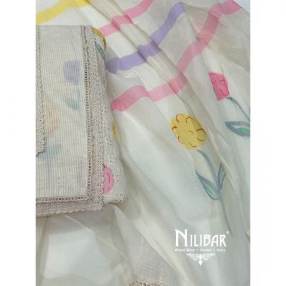 Pale Beige Cotton Painted Unstitched Suit