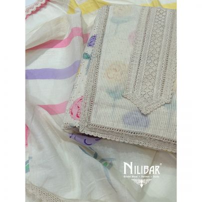 Pale Beige Cotton Painted Unstitched Suit
