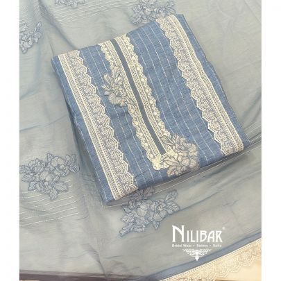 Light Blue Cotton Unstitched Suit