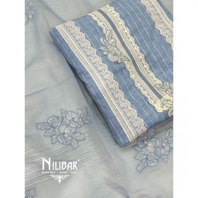 Light Blue Cotton Unstitched Suit