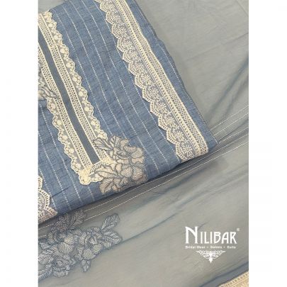 Light Blue Cotton Unstitched Suit