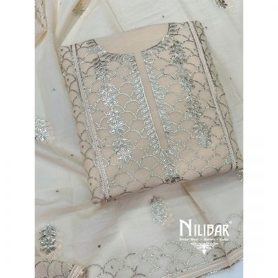 Beige Linen Unstitched Suit