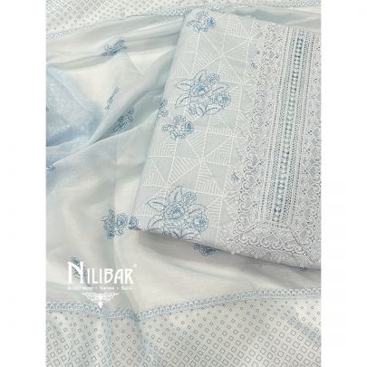 Baby Blue Cotton Unstitched Suit