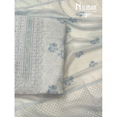 Baby Blue Cotton Unstitched Suit
