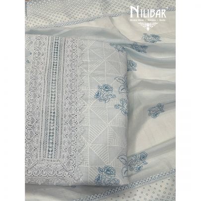 Baby Blue Cotton Unstitched Suit