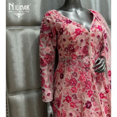 Pink Net Jacket Style Lehenga