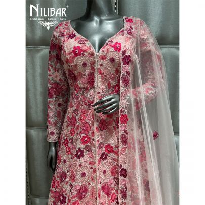 Pink Net Jacket Style Lehenga