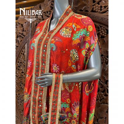 Red Crepe Printed Kurta Set