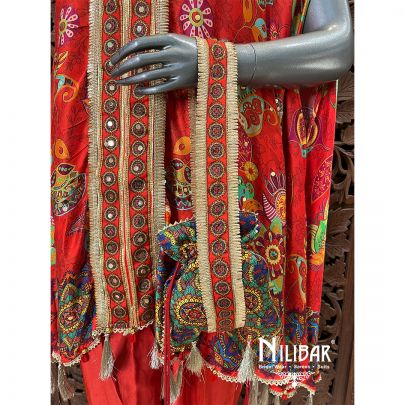 Red Crepe Printed Kurta Set