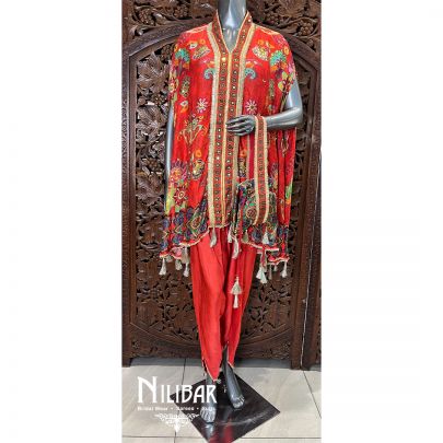Red Crepe Printed Kurta Set