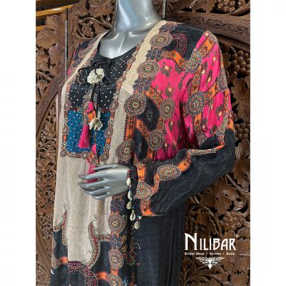 Black Crepe Printed Kurta Set