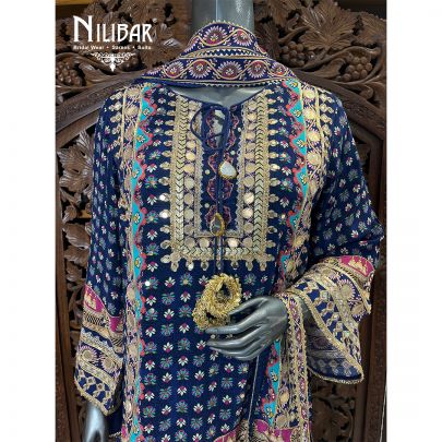 Blue Crepe Printed Kurta Set