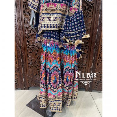 Blue Crepe Printed Kurta Set