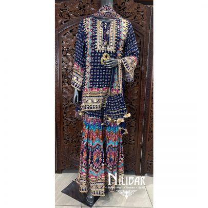 Blue Crepe Printed Kurta Set