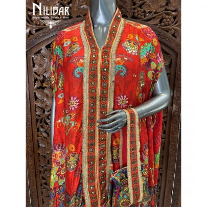 Red Crepe Printed Kurta Set