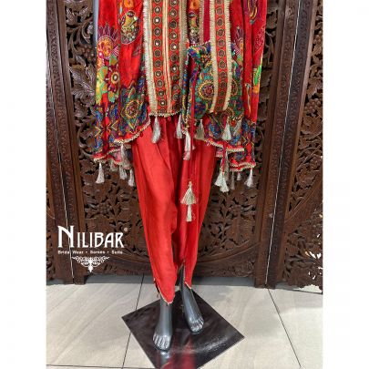 Red Crepe Printed Kurta Set