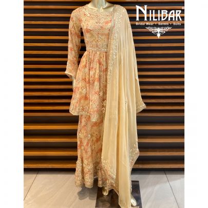 Beige Chinon Sharara Suit
